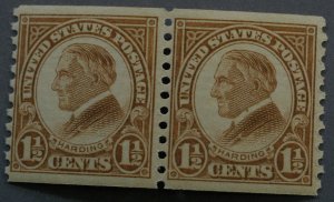 United States #598 1 1/2 Cent Harding Coil Pair MNH