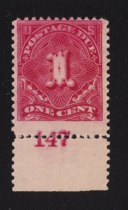 1895 Postage Due 1c Sc J38 MNG plate number single 147 Hebert CV $30 MH