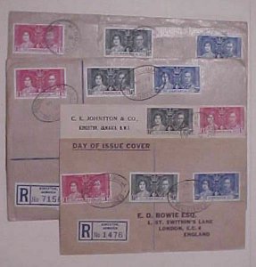 JAMAICA  4 FDC KING GEORGE VI CORONATION 1937 REGISTERED & ORDINARY