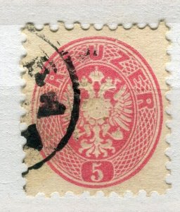 AUSTRIA; 1863-64 early classic Arms issue used 5k. value + fair Postmark