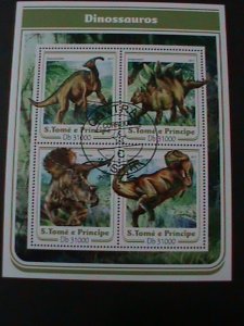 ​ST. THOMAS- 2017- PREHISTORY ANIMALS-DINOSAURES-CTO-LARGE SHEET VF LAST ONE