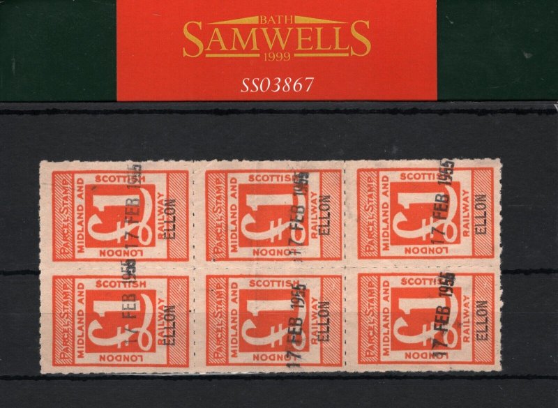 GB LMS RAILWAY Parcel Stamps £1 Block{6} *ELLON* Station 1955 Aberdeens SS3867