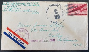 1942 US Army APO 754 Postage Due Airmail Cover To Vallejo CA USA