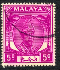 MALAYA PAHANG 1952-55 5c Sultan Abu Baker Portrait  Issue Sc 65 VFU