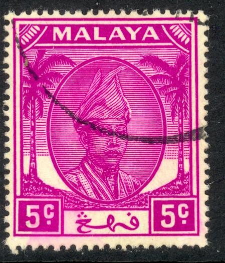 MALAYA PAHANG 1952-55 5c Sultan Abu Baker Portrait  Issue Sc 65 VFU