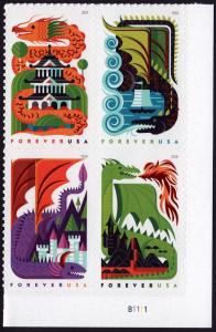 SC#5307-10 (50¢) Dragons Plate Block: LL #B1111 (2018) SA