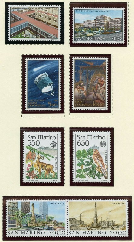 SAN MARINO SELECTION OF 1986  ISSUES  MINT  NEVER   HINGED-SCOTT VALUE $42.10 