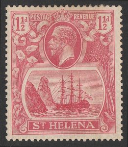 ST. HELENA 1922 KGV Ship ½d rose-red, variety 'torn flag'.