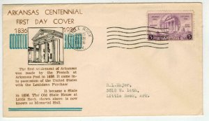 1936 ARKANSAS STATEHOOD CENTENNIAL Better Cachet FDC 782-37 Statehouse Text $30