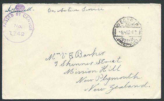 EGYPT NEW ZEALAND FORCES 1942 OAS censor cover to NZ.......................42870