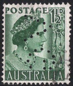 Australia SC#230 1½d Queen Elizabeth (1950) Used/Perfin