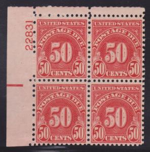 J86 VF never hinged plate block of 4 with nice color cv $ 85 ! see pic !