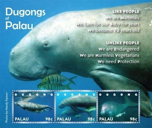 Palau 2010 - Threatened Species Dugongs - Sheet of 3 Stamps - Scott #1029 - MNH