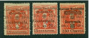 Guatemala 1886 #26, 28 & 30 MNG SCV (2024) = $4.00