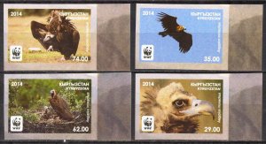 Kyrgyzstan 2014 WWF Birds Black Vulture set of 4 Imperf.  MNH