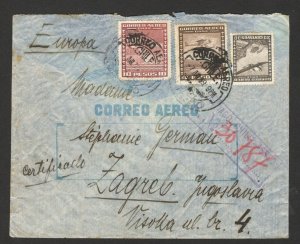 CHILE TO CROATIA - REGISTERD AIRMAIL COVER -1939.