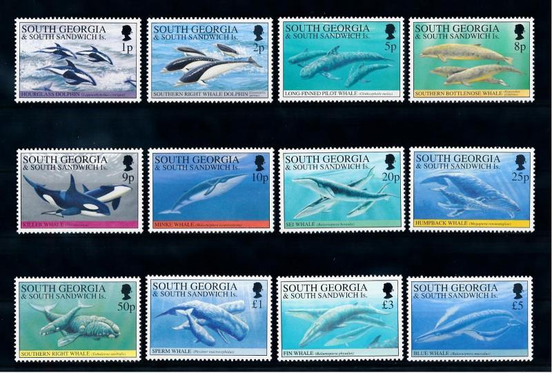 [71878] South Georgia 1994 Marine Life Dolphins Whales 12 Values MNH