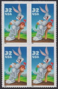 US 3137a Looney Tunes Bugs Bunny 32c block 4 MNH 1997