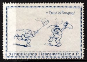 Vintage Germany Poster Stamp Today Is Fishing Day Seraphic Work Of Love Linz