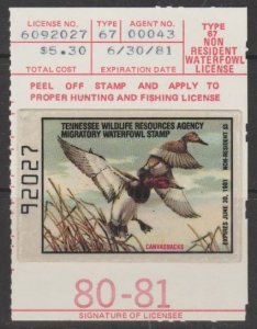 U.S. Scott #4 Tennessee on License - State Duck Stamp - Used Single