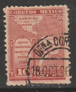MEXICO 661, 10¢ PANAMERICAN POSTAL CONGRESS. AMERICA MAP. USED. VF. (1048)