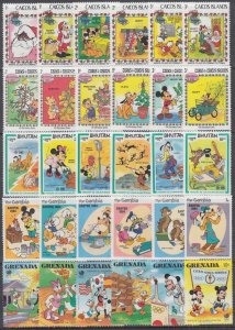 DISNEY COLLECTION NO 1 - 5 DIFFERENT DISNEY SETS - 30 DIFFERENT STAMPS