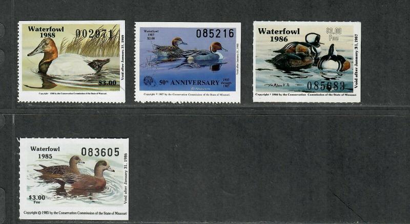 Missouri Sc#7-10 M/NH/VF, State Duck Stamps, Cv. $51.50