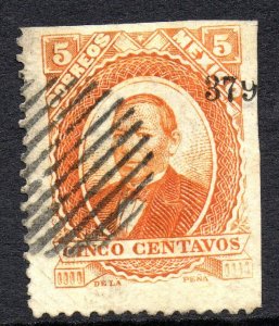 Mexico 1879 Juarez 5¢ Orange 379 VERACRUZ Thick Hard Paper MX328