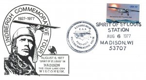 SPIRIT OF ST. LOUIS LINDBERGHANIA COMMEMORATIVE COVER AT MADISON WI 1977