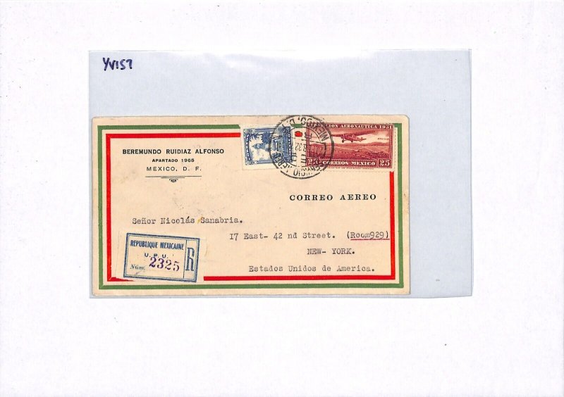 MEXICO Air Mail Cover 1932 Mexico City-New York USA {samwells-covers}YV157