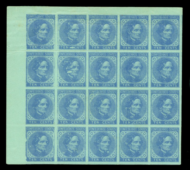 US Confederate States(CSA) J.Davis 10c bluish paper ALTERED PLATE REPRINT blk 20