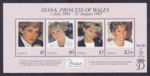 Tonga 980 MNH 1998 Princess of Wales Diana Various Portraits Sheet of 4 VF
