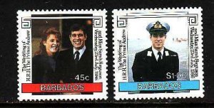 Barbados-Sc#687-8- id9- unused NH set-Royal Wedding-Prince Andrew-1986-