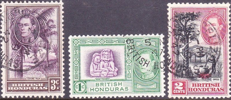 BRITISH HONDURAS 1938 KGVI 1c, 2c & 3c Definitives SG150-152 Used