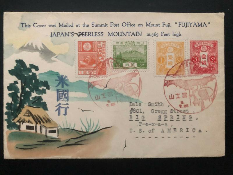 1934 Mt Fuji Post office Fujiyama Japan Karl Lewis Cover To Big Spring TX USA