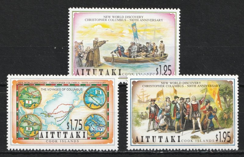 1992 Aitutaki Cook Islands Sc# 479-81 - 500th Anniv. Columbus. MNH Cv$10.00