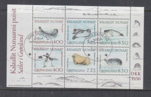 GREENLAND, 1991 Marine Mammals Souvenir Sheet, used.