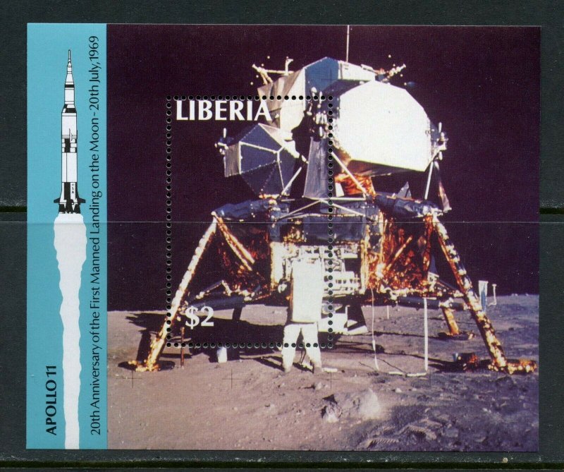 LIBERIA  APOLLO 11 20th ANNIVERSARY OF THE MOON LANDING SOUVENIR SHEET MINT NH