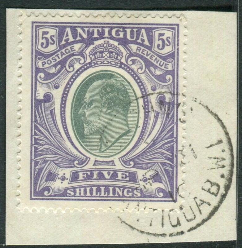 ANTIGUA-1903-7 5/- Grey-Green & Violet.  A very fine used example on piece Sg 40