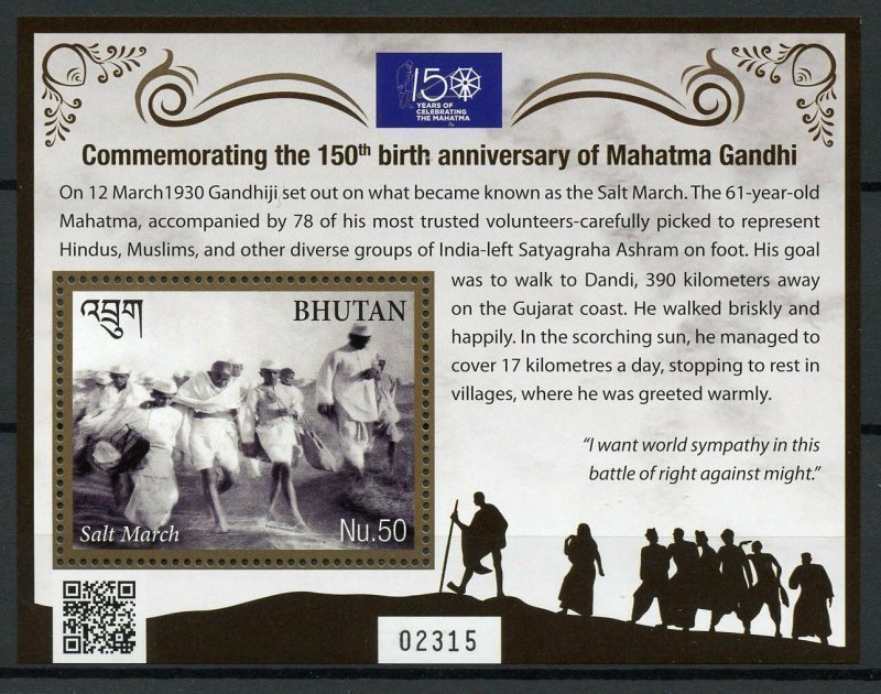 Bhutan Stamps 2019 MNH Mahatma Gandhi Famous People Historical Figures 1v S/S