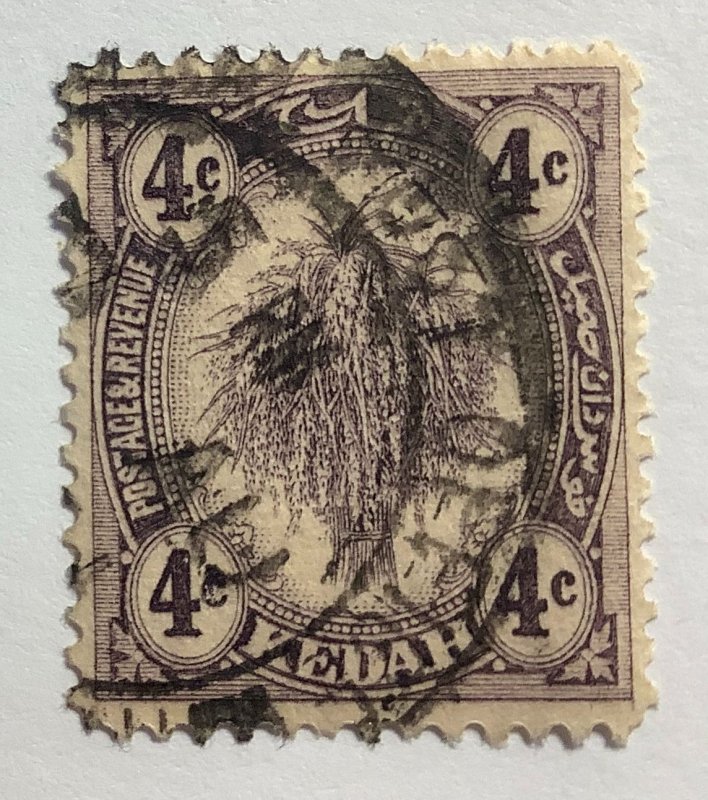 Malaya Kedah 1926 Scott 29 used - 4c, Rice sheaf
