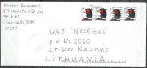 2001 four 20 cents Pheasant stamps, Ohio to Lithuania