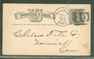 US UX7 Postal card marked Boston, MA w/10 Cancel. Dated 1882 on the Reverse side
