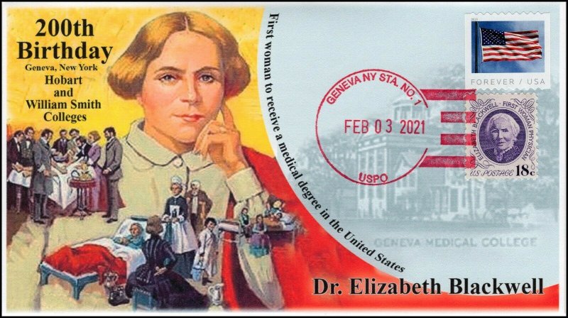 21-020, 2021,Elizabeth Blackwell, Event Cover, Local Postmark, 200th Birthday,