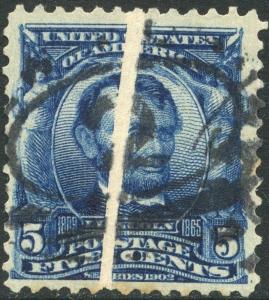 #304 VAR. 5¢ LINCOLN USED WITH PRE-PRINT PAPER FOLD ERROR BP3249