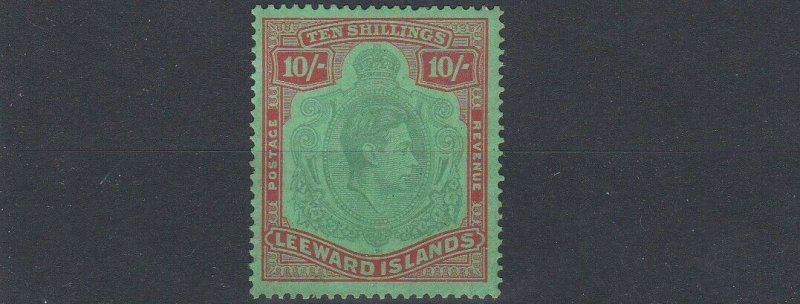 LEEWARD ISLANDS  1938-51  SG 113A 10/- PALE GREEN & DULL RED GREEN  MH CAT £850