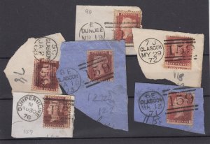 GB QV 1d Red On Piece Collection Of 6 With Postmarks Postal History BP9501