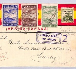 Spain CANARY ISLANDS Air Cover CIVIL WAR Censor Las Palmas 1937 Propaganda YG173