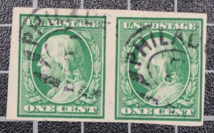 Scott 383 1 Cent Franklin - Used - Imperf Pair - SCV - $6.00