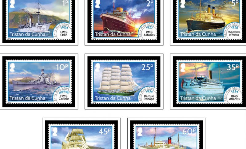 COLOR PRINTED TRISTAN DA CUNHA 2011-2020 STAMP ALBUM PAGES (45 illustr. pages)